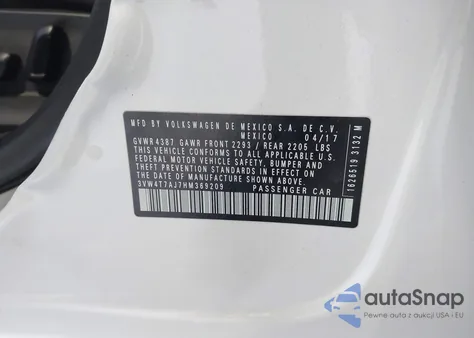 2017 Volkswagen Jetta Gli z USA, uszkodzony, nr VIN 3VW4T7AJ7HM369209